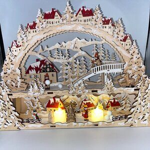 Wooden Cutout Candle Arch Christmas Lighted Holiday Display Snowman Snowball